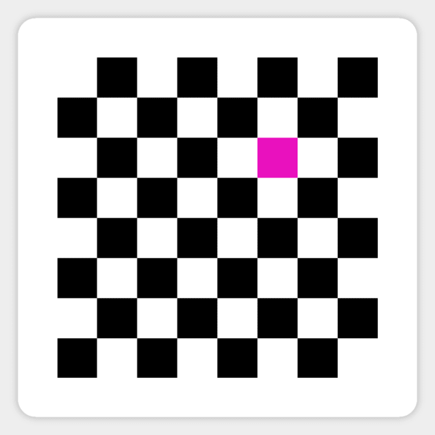 Checkered Black and White with One Hot Pink Square Magnet by AbstractIdeas